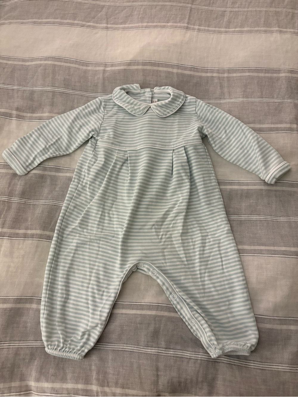 The Beaufort Bonnet Co 6-12M Striped Long-Sleeve Romper in Light Mint